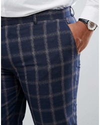 Harry Brown Plus Slim Fit Blue Check Windowpane Suit Pants