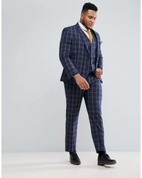 Harry Brown Plus Slim Fit Blue Check Windowpane Suit Pants