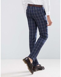 Harry Brown Tall Slim Fit Blue Check Windowpane Suit Pants