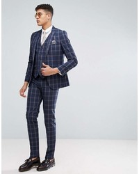 Harry Brown Tall Slim Fit Blue Check Windowpane Suit Pants