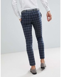 Selected Homme Skinny Suit Pants In Navy Check
