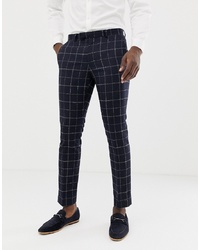 MOSS BROS Moss London Skinny Pleated Trousers In Windowpane Check