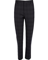 River Island Navy Check Skinny Suit Pants