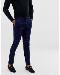 AVAIL London Skinny Fit Windowpane Suit Trousers In Blue Navy