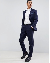 Burton Menswear Slim Fit Check Suit Trousers In Navy
