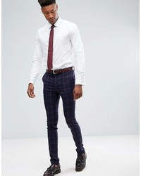 Asos Tall Super Skinny Suit Pants In Navy And Pink Windowpane Check