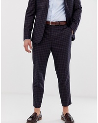 ASOS DESIGN Tapered Suit Trousers In Navy And Orange Grid Check