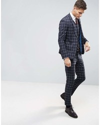 Asos Wedding Skinny Suit Pants In Navy And White Windowpane Check