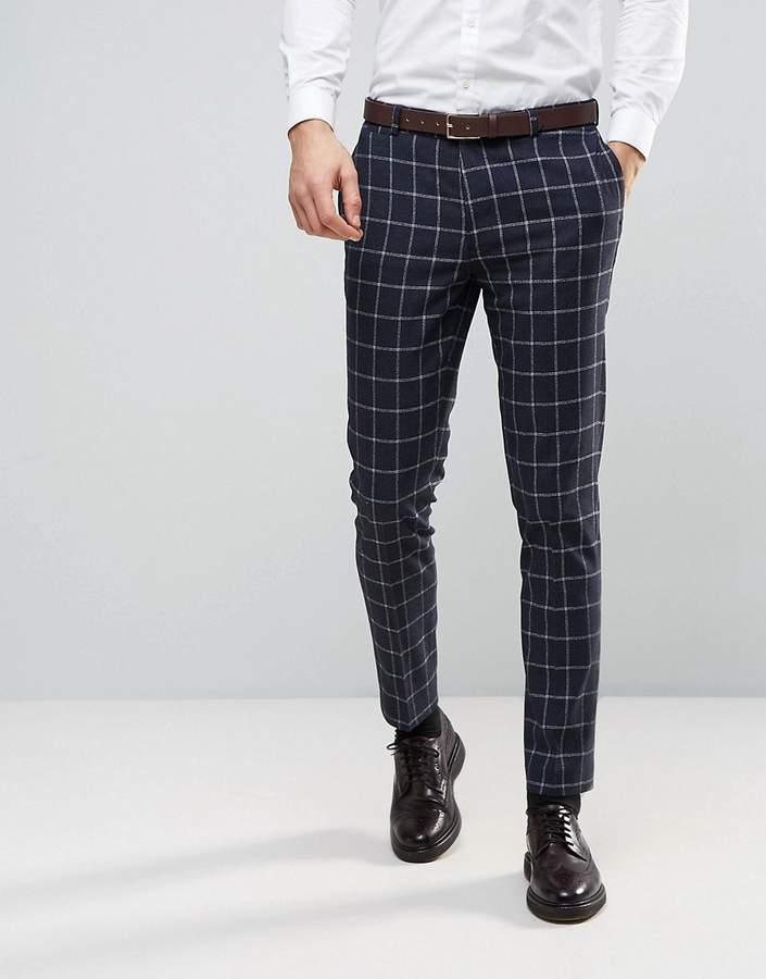 Slim Stretch Windowpane Check Tailored Pant  Forest Windowpane  Suit Pants   Politix