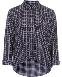 Topshop Long Sleeve Button Front Shirt With Dipped Back Hem And All Over Window Pane Check Print 100% Viscose Machine Washable