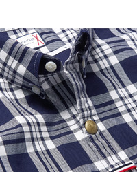 Moncler Gamme Bleu Slim Fit Button Down Collar Checked Cotton Oxford Shirt