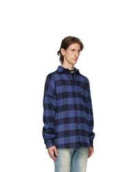 Palm Angels Black And Blue Checked Overshirt Shirt