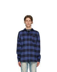 Palm Angels Black And Blue Checked Overshirt Shirt