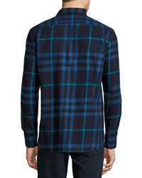 Burberry Check Cotton Flannel Shirt Bright Navy