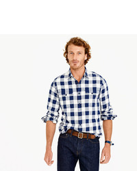 J.Crew Midweight Flannel Shirt In Navy Buffalo Check