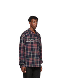 Juun.J Navy And Red Flannel Shirt