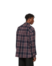 Juun.J Navy And Red Flannel Shirt