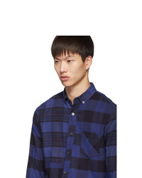 Blue Blue Japan Indigo Flannel Check Cut Over Shirt