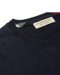Burberry Slim Fit Check Trimmed Cashmere Sweater