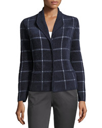 Armani Collezioni Chenille Windowpane Sweater Jacket Blue