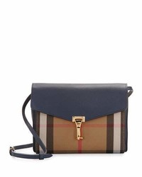 Burberry Macken Small Leather House Check Crossbody Bag Ink Blue
