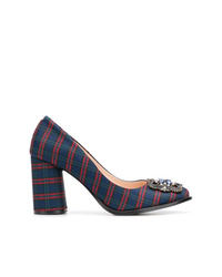 Navy Check Leather Pumps