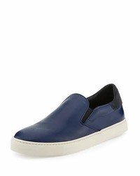 Navy Check Leather Slip-on Sneakers