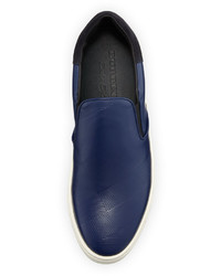Burberry Copford Check Embossed Leather Slip On Sneaker Lapis Blue