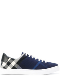 Navy Check Leather Sneakers