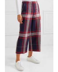 By Malene Birger Ilan Cropped Checked Linen And Cotton Blend Wide Leg Pants