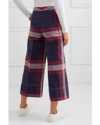 By Malene Birger Ilan Cropped Checked Linen And Cotton Blend Wide Leg Pants