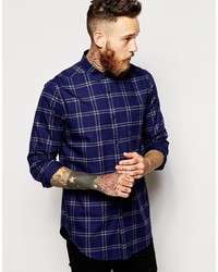 Asos Brand Check Shirt In Longline With Long Sleeves