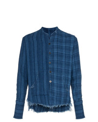 Greg Lauren Checked And Pouch Detail Cotton Shirt