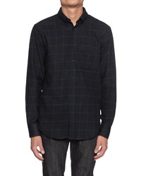 Naked & Famous Denim Houndstooth Plaid Button Up Shirt