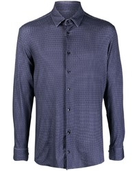 Giorgio Armani Long Sleeve Checked Stretch Cotton Shirt