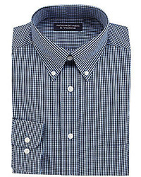 Roundtree & Yorke Long Sleeve Cotton Mini Check Button Down Collar Sportshirt