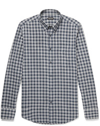 Tom Ford Rady Slim Fit Button Down Collar Checked Cotton Voile Shirt