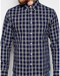 Edwin Slim Fit Shirt Standard Buttondown Indigo Check