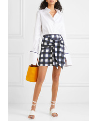 Mother of Pearl Tie Front Checked Cotton And Mini Skirt