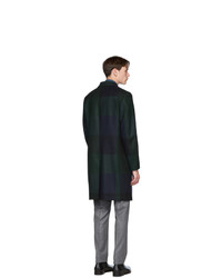 Ps By Paul Smith Navy And Green Check Two Button Epsom Coat
