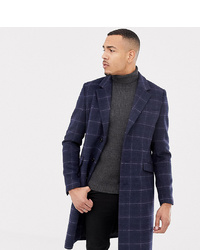 ASOS DESIGN Tall Wool Mix Overcoat In Navy Check