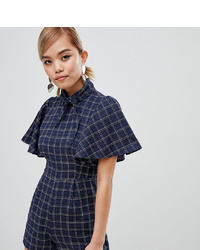 Fashion Union Petite High Neck Playsuit In Check Check