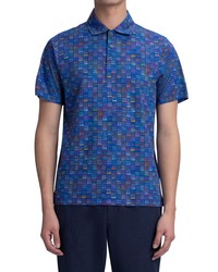 Bugatchi Digital Print Geo Cotton Polo In Night Blue At Nordstrom
