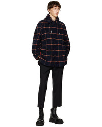 Solid Homme Navy Hooded Check Jacket