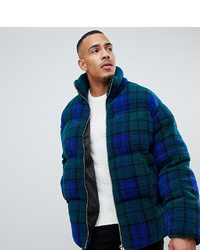 ASOS DESIGN Tall Borg Puffer Jacket In Blue Check