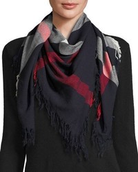 Burberry Color Check Wool Scarf Navy