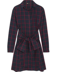 Maje Checked Cotton Flannel Shirt Dress Navy