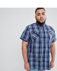 Duke King Size Short Sleeve Shirt In Navy Check With Pockets