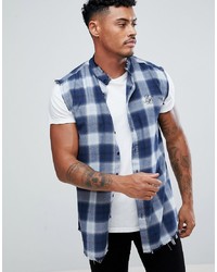 Siksilk Sleeveless Muscle Shirt In Blue Check