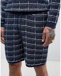 Asos Textured Check Shorts In Navy